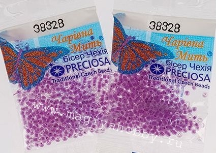 38328 - бисер Чешский Preciosa 5гр., кристалл матовый с фиолетовым центром, 10/0
